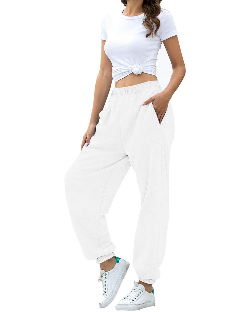HeSaYep Women's High Waisted Sweatpants Workout Active Joggers Pants Baggy Lounge Bottoms,White S - Image 3